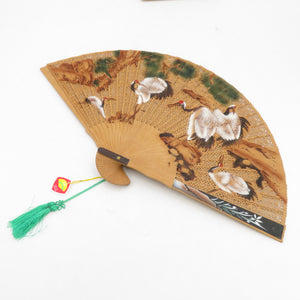 Ogi Sandwood fan Nodan Pine Tsuruanmaker carving axis length 27cm with pedestal with a crab