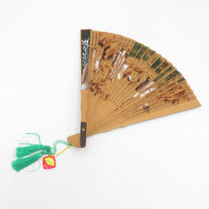 Ogi Sandwood fan Nodan Pine Tsuruanmaker carving axis length 27cm with pedestal with a crab