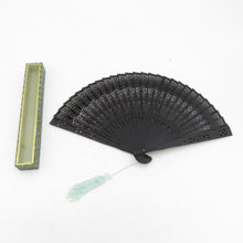 Load image into Gallery viewer, Sandand fan fan black -painted watermark carving axis length 20cm with Chinese box