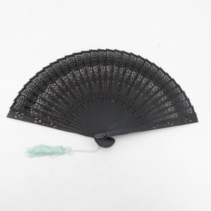 Sandand fan fan black -painted watermark carving axis length 20cm with Chinese box