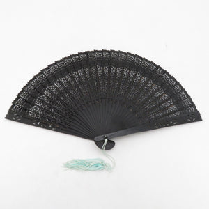 Sandand fan fan black -painted watermark carving axis length 20cm with Chinese box