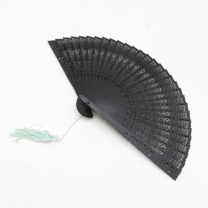 Sandand fan fan black -painted watermark carving axis length 20cm with Chinese box