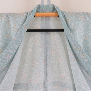 Summer kimono Komon Konjin flower pattern Light green bee collar polyester casual summer size 156cm beautiful goods