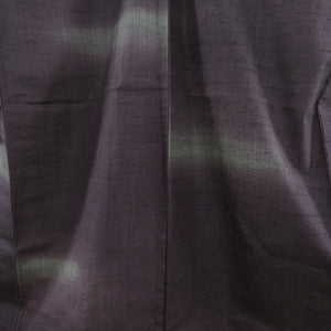 紬 着物 正絹 単衣 紫ｘグレー ぼかし染め 横段調 広衿 カジュアル着物 仕立て上がり 身丈159cm 美品