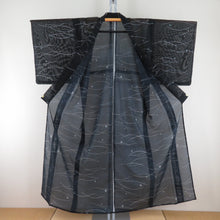 Load image into Gallery viewer, Summer kimono single garlic Polyester Washable kimono small crest dew turf pattern black x white bee collar tailored