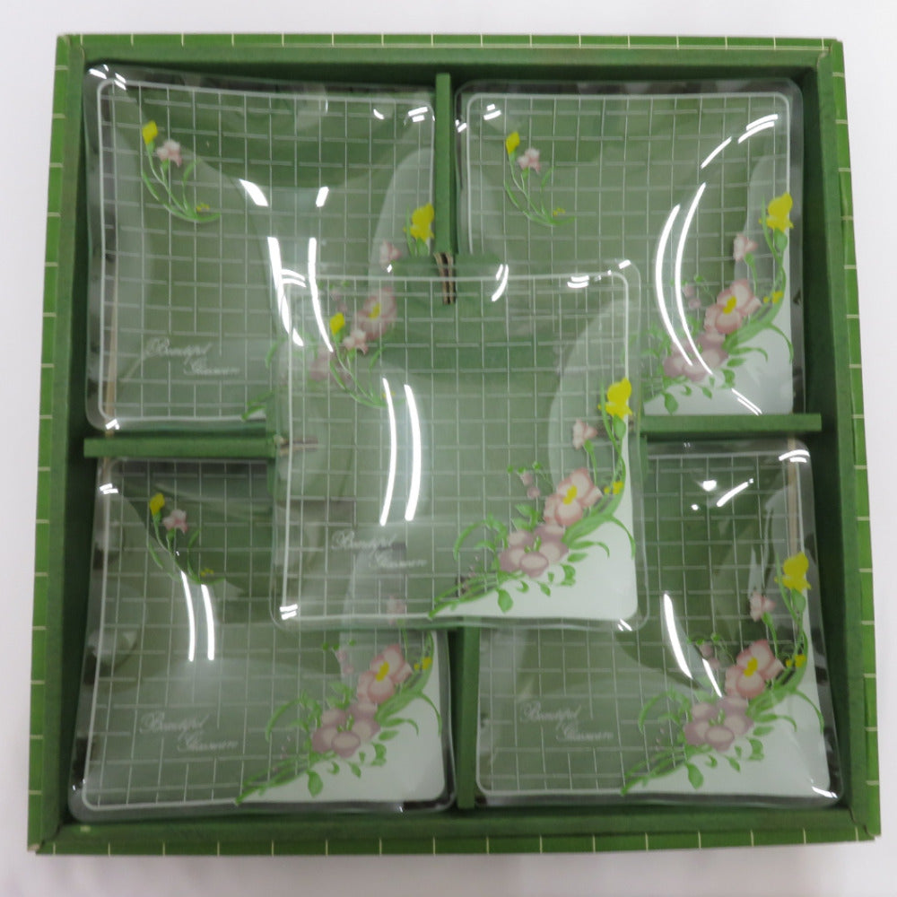 Tableware FANCY GLASS Fancy Glass Square Plate Set Gaps Gate Retro Flower Pattern Beauty