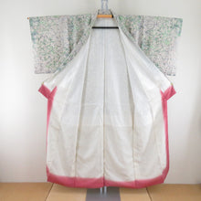 Load image into Gallery viewer, Komon Ume Mitsuru Lined Lined Collar White X Green Pure Silk Casual Kimono Size Light Tailored 149cm Beautiful goods