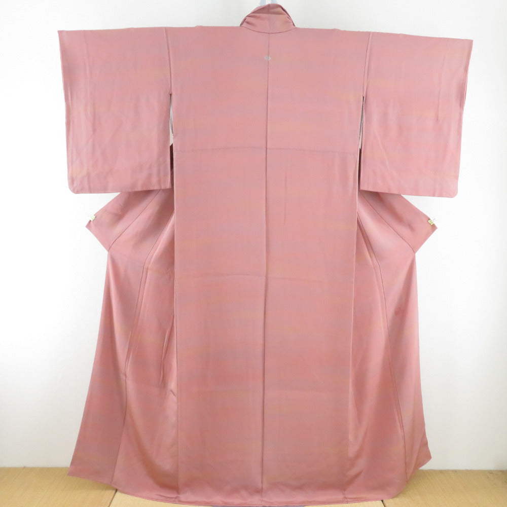 ZF659 色無地 正絹 地紋様 一つ紋 しつけ糸 大丸 袷 広衿 高級 上質