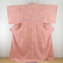Load image into Gallery viewer, Color Solid silk blur beige pink lined wide collar one crest tailoring kimono 163cm beautiful goods