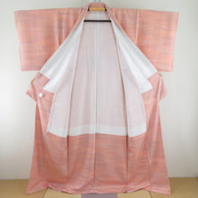 Load image into Gallery viewer, Color Solid silk blur beige pink lined wide collar one crest tailoring kimono 163cm beautiful goods