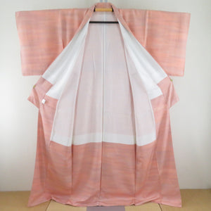 Color Solid silk blur beige pink lined wide collar one crest tailoring kimono 163cm beautiful goods