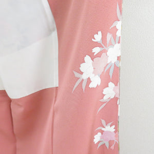 訪問着 桜文様 袷 広衿 正絹 グリーンｘサーモンピンク ぼかし 紋なし 仕立て上がり着物 身丈162cm 美品