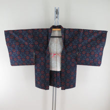 Load image into Gallery viewer, Tsumugi Kimono Ensemble Hanori with Hanago Koukou Lined Bee Bee Collar Bee Blue Purple Pure Silk Casual Tailor 158cm