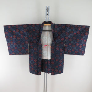 Tsumugi Kimono Ensemble Hanori with Hanago Koukou Lined Bee Bee Collar Bee Blue Purple Pure Silk Casual Tailor 158cm