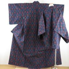 Load image into Gallery viewer, Tsumugi Kimono Ensemble Hanori with Hanago Koukou Lined Bee Bee Collar Bee Blue Purple Pure Silk Casual Tailor 158cm