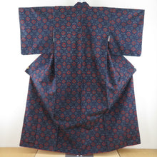 Load image into Gallery viewer, Tsumugi Kimono Ensemble Hanori with Hanago Koukou Lined Bee Bee Collar Bee Blue Purple Pure Silk Casual Tailor 158cm