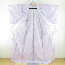 画像をギャラリービューアに読み込む, 夏着物 小紋 洗える着物 絽 単衣 紫色ｘ白色 ぼかし 流水柄 広衿 ポリエステル100％ カジュアル 夏物 身丈161cm 美品