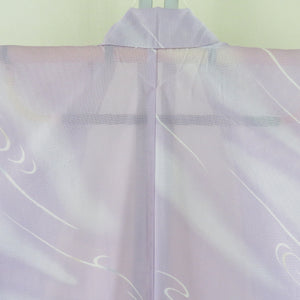 夏着物 小紋 洗える着物 絽 単衣 紫色ｘ白色 ぼかし 流水柄 広衿 ポリエステル100％ カジュアル 夏物 身丈161cm 美品