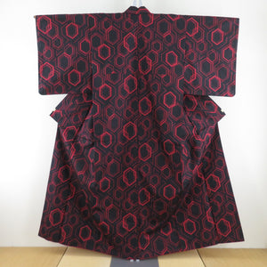 Tsumugi Kimono Ensemble Haori Tortoise Kodo Point Lined Bee Collar Red and Black Pure Silk Casual Casual Tailor 156cm