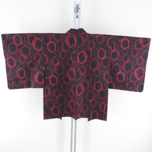 Tsumugi Kimono Ensemble Haori Tortoise Kodo Point Lined Bee Collar Red and Black Pure Silk Casual Casual Tailor 156cm