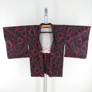 Tsumugi Kimono Ensemble Haori Tortoise Kodo Point Lined Bee Collar Red and Black Pure Silk Casual Casual Tailor 156cm