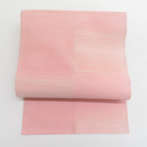 名古屋帯 正絹 絽 夏用 薄ピンク色 仕立て上がり 着物帯 長さ378cm 美品