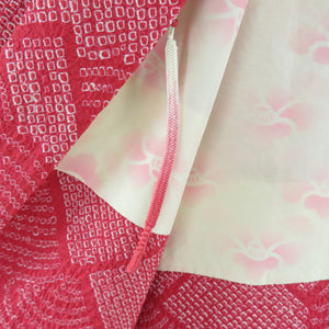 羽織 羽織セット 3点セット 正絹 絞り 赤色 植物文様ｘ青海波 和装コート カジュアル