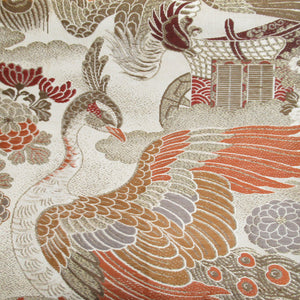Round band antique phoenix pattern All handicapped gold x orange gold yarn x silver yarn Retro Meiji / Taisho romantic old kimono length 388cm