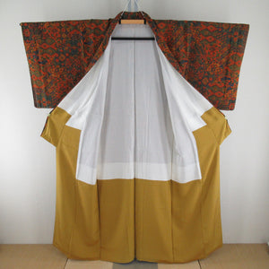 Komonarasa Pure Silk Brown X vermilion x Green Lined Lined Contact Casual Tailoring Kimono 155cm Beautiful goods