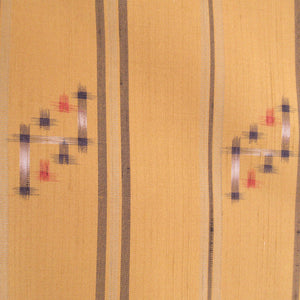 紬 着物 絣紋文様 袷 広衿 辛子色 正絹 カジュアル着物 仕立て上がり 身丈160cm 美品