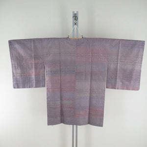 道行 紬 たたき染め 紫色ｘピンク色 ぼかし チェック柄 正絹 和装コート 着物用 ちりよけ 美品