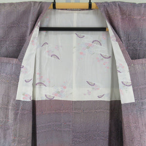 道行 紬 たたき染め 紫色ｘピンク色 ぼかし チェック柄 正絹 和装コート 着物用 ちりよけ 美品