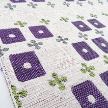 Load image into Gallery viewer, Ryeon Yonezawa Tsumugi 8 inch Nagoya Obi &quot;Bud Bud&quot; Swaseni White Purple Cross and Square Colonial Capriccial Kimono Correspondence Unsuitable Length 500cm