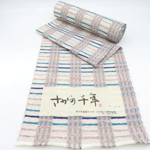 Reward Yonezawa Tsumugi 8 inch Nagoya Obi "Saga no Millennium" Swaseni White Brown Ponizugi Saga Yamagata Prefecture All Passions Kimono Ruins Unsuitable Length 500cm