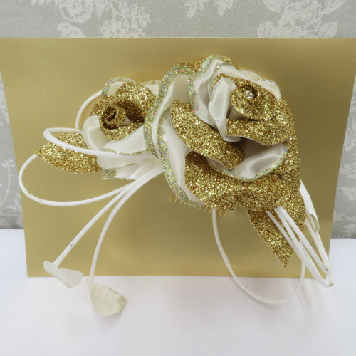 髪飾り・かんざし 振袖用  薔薇  ゴールド×ホワイト 成人式 卒業式 結婚式 フォーマル バラ 日本製 美品
