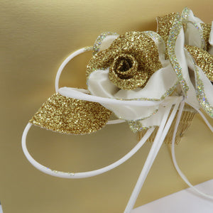髪飾り・かんざし 振袖用  薔薇  ゴールド×ホワイト 成人式 卒業式 結婚式 フォーマル バラ 日本製 美品