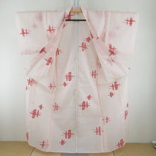 Load image into Gallery viewer, Wool kimono single clothes beige pink x Red Kasuri Putter Summer Wool Bee Collar Casual Kimono Normal Kimono Tailor 157cm