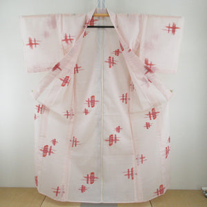 Wool kimono single clothes beige pink x Red Kasuri Putter Summer Wool Bee Collar Casual Kimono Normal Kimono Tailor 157cm