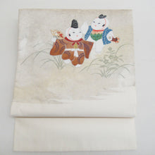 Load image into Gallery viewer, Nagoya Obi Pure Silk Karako pattern tailoring Taiko Taiko White x Blue x Brown Kimono Casual Nagoya Tailoring Length 361cm