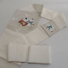 Load image into Gallery viewer, Nagoya Obi Pure Silk Karako pattern tailoring Taiko Taiko White x Blue x Brown Kimono Casual Nagoya Tailoring Length 361cm