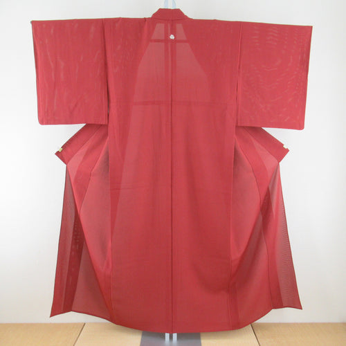 夏着物 色無地 単衣 絽 バチ衿 正絹 エンジ色 一つ紋 夏用 仕立て上がり 身丈151cm