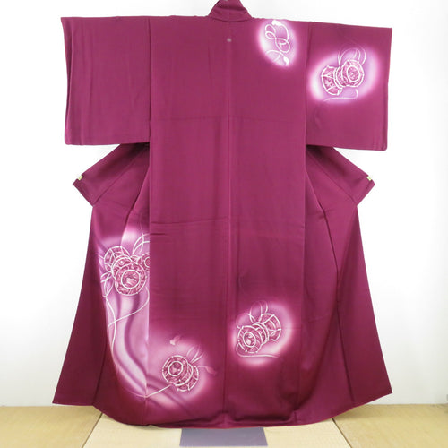 Attached drum sentence pattern Lined wide collar purple silk one crest crested crested casual kimono 155cm