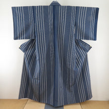 Load image into Gallery viewer, Komon Tokuchicho Akashi Akashi Chimi Vertical Striped Pure Blue Blue Blue X -gray Women&#39;s Summer Tailoring Light 154cm