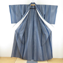 Load image into Gallery viewer, Komon Tokuchicho Akashi Akashi Chimi Vertical Striped Pure Blue Blue Blue X -gray Women&#39;s Summer Tailoring Light 154cm