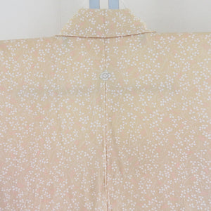 Komon single crest thin beige x white small -shaped pattern pure silk coat wide collar crepe crepe tailoring kimono 151cm