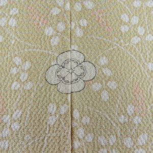 Komon single crest thin beige x white small -shaped pattern pure silk coat wide collar crepe crepe tailoring kimono 151cm