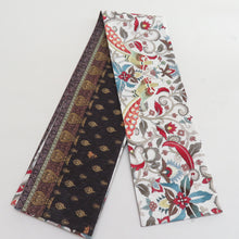 Load image into Gallery viewer, Half -width band WAKKA Wakka Sarasa Phoenix Pure Silk White x Brown Reversible Japanese Half -width Half Valley 430cm