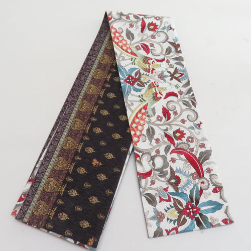 Half -width band WAKKA Wakka Sarasa Phoenix Pure Silk White x Brown Reversible Japanese Half -width Half Valley 430cm