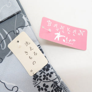 Komon lined wide collar on snow circles Cat pattern gray x white x black kimono tailoring polyester kimono 160cm