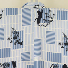 Load image into Gallery viewer, Komon lined wide collar lattice cat pattern blue x white x dark blue kimono tailoring polyester kimono 160cm